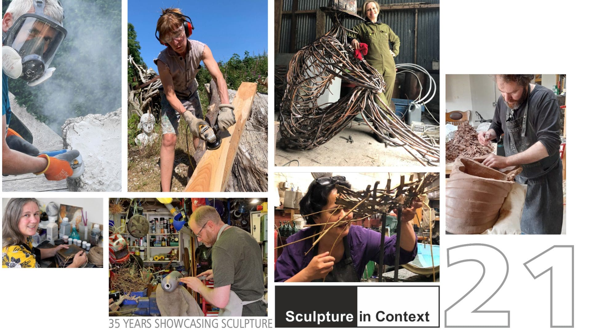 Sculpture in Context 2021 cover photo featuring Michael C Keane Irish Sculptor at work