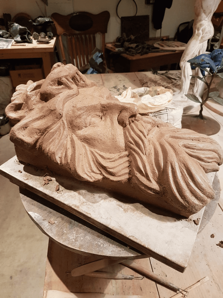 Hercules and the Namean Lion head dress sculpture by Michael C Keane Irish Sculptor side view