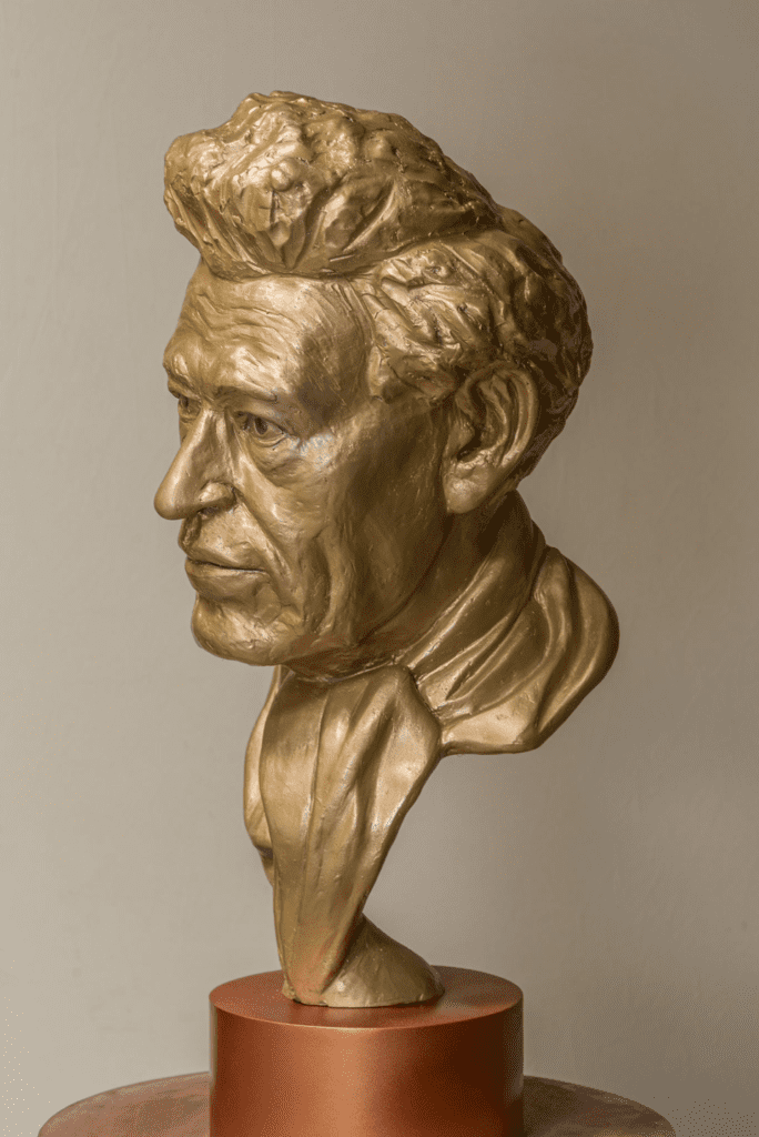 Portrait of Giacometti plaster cast by Michael C Keane Irish Sculptor left side view