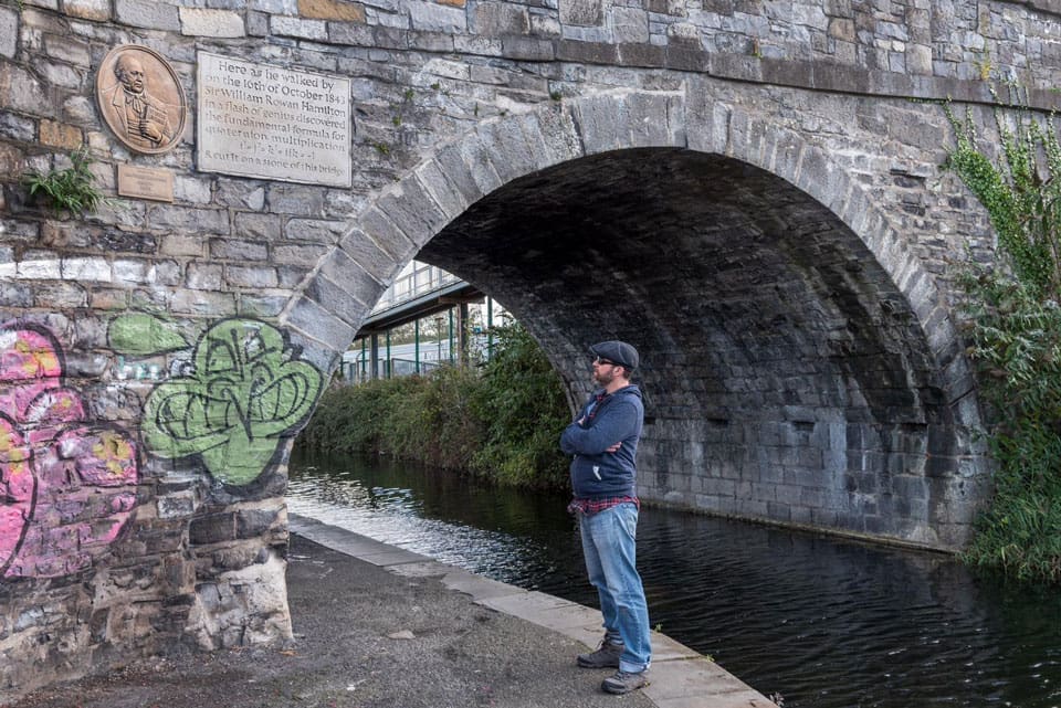 Michael C Keane Sculptor beside his William Rowen Hamilton Sculpture in Broombridge Cabra Dublin Ireland